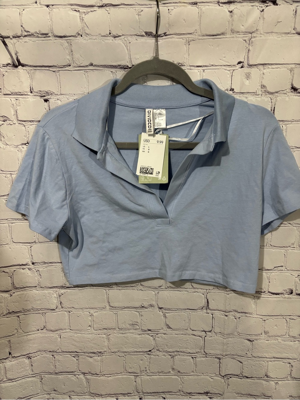 Divided Light Blue Cropped Polo Tee